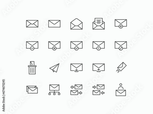 Email thin line icon set. Electronic mail icon set with line style in vector format