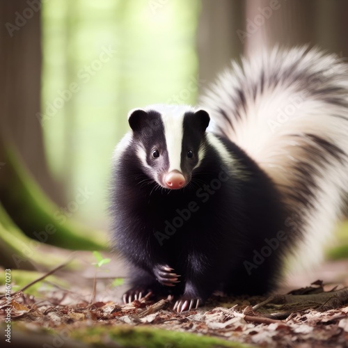 close up of a skunk in the forest animal background for social media