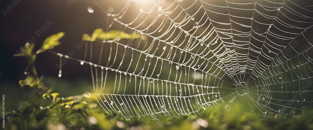 spider web with dew drops - obrazy, fototapety, plakaty 