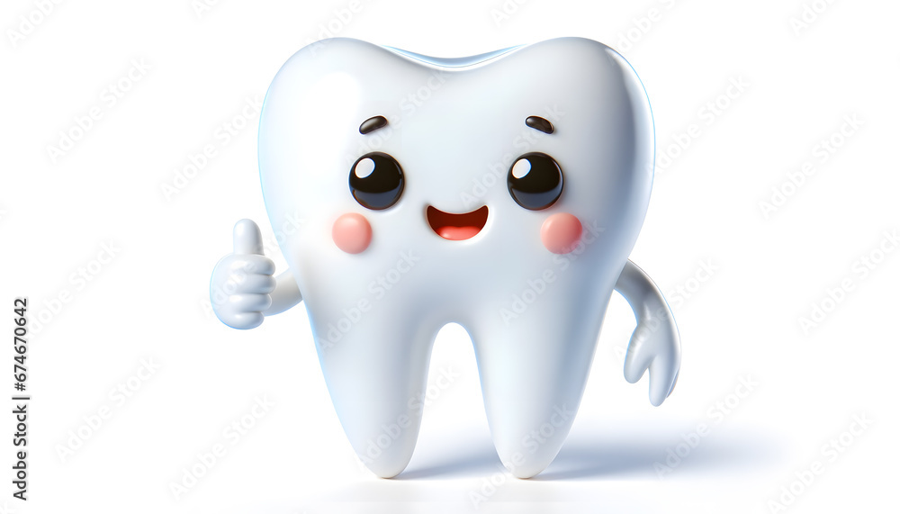 Cute tooth, 3d character, smiling and giving thumbs up. Dental hygiene concept illustration. Generative AI Cute tooth, 3d character, smiling and giving thumbs up. Dental hygiene concept illustration. Generative AI