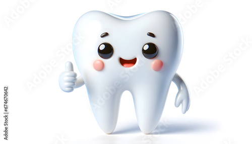 Cute tooth  3d character  smiling and giving thumbs up. Dental hygiene concept illustration. Generative AI