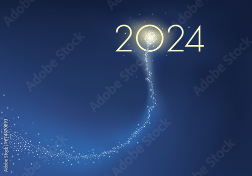 Carte de vœux 2024 exprimant la réussite et la joie de vivre, avec un feu d’artifice symbolisant la dynamique d’une entreprise pour la nouvelle année.