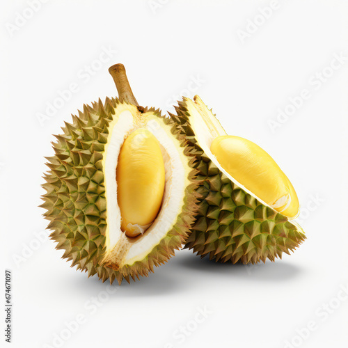 Fresh Peeled Durian fruit, Isolated on Clean White Background