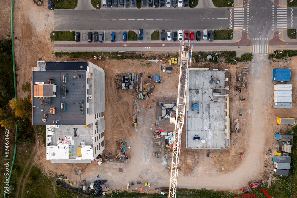 Drone photography construction site of new buildings