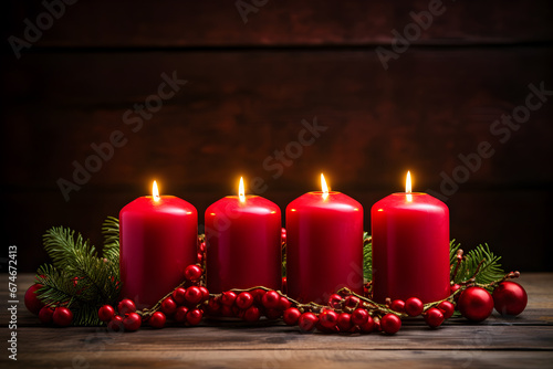 Red candles on christmas background