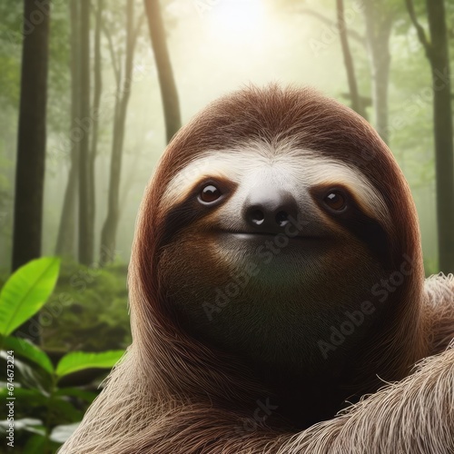 close up of a sloth in the forest animal background for social media