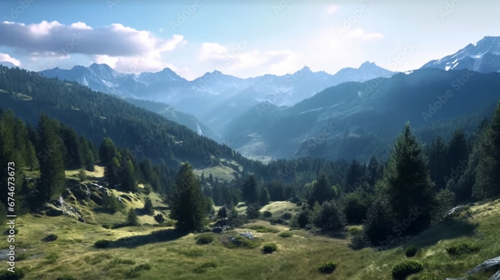 Breathtaking panorama of morning wild nature high in.Generative AI