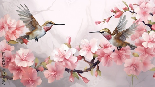 HD 8K humming birds wall stckers flower tree branch.Generative AI © sudipdesign