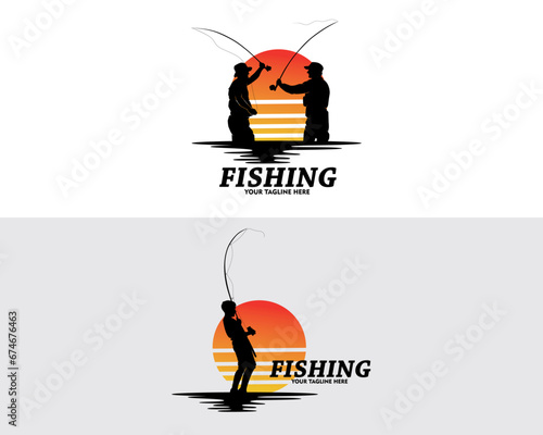 Set of collection fishing logo design silhouettes