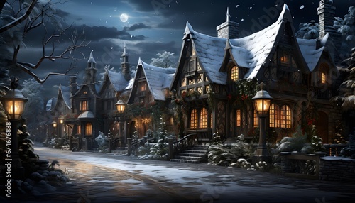 Halloween background with haunted house at night. Halloween holiday concept.