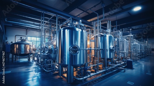 Stainless steel beer brewing equipment pipe Large reservoirs or tanks in modern breweries