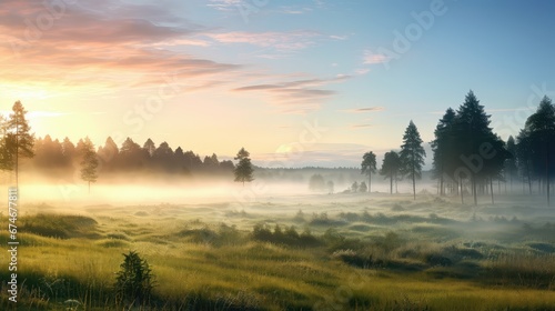 misty meadow scenery north landscape illustration green view, scenic mist, trees environment misty meadow scenery north landscape photo
