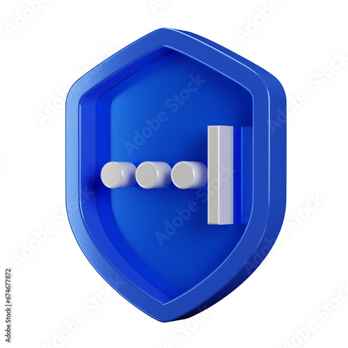 Silver password sign with 3d security blue shield on transparent background. Password safety icon. Internet and data concept badge illustration. (ID: 674677872)