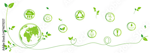 Green banner design for Sustainability development  Ecology  Eco friendly  Earth day and World environment day  Vector illustration