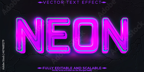 Neon light text effect, editable retro and glowing text style