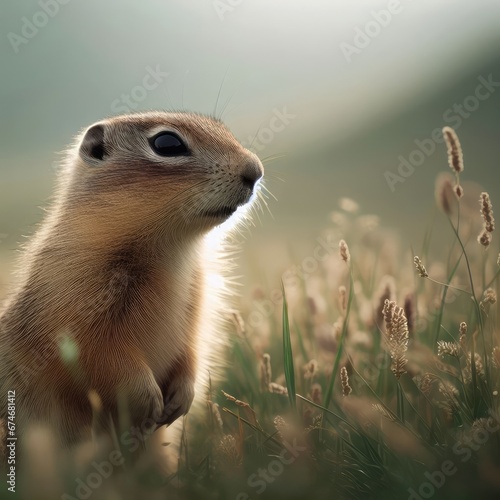 portrait of a groundhog in the yellow grass animal background for social media © Садыг Сеид-заде