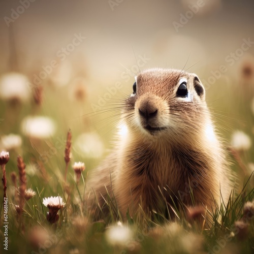 portrait of a groundhog in the yellow grass animal background for social media © Садыг Сеид-заде