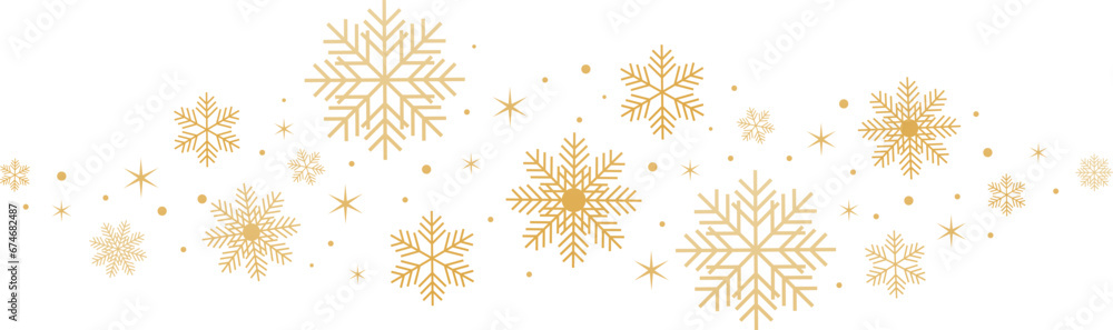 Gold snowflakes and stars on transparent background. Snowflakes and stars banner. New year illustration EPS 10 - obrazy, fototapety, plakaty 
