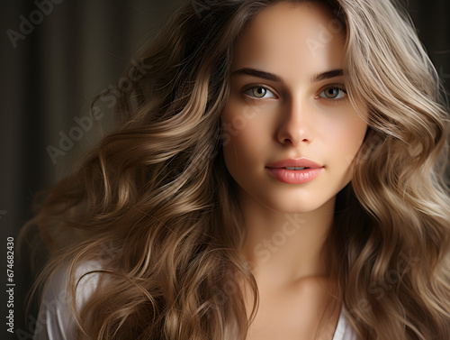 Beautiful young woman with voluminous hairstyle for beauty sphere