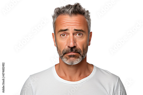 Studio portrait of upper half of a man showing facial expressions isolated on transparent png background. Human emotions, Face expressions.