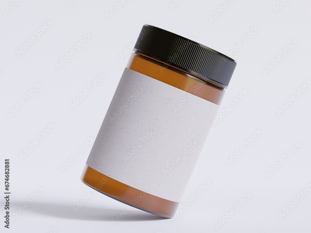 Amber Glass Cosmetic Jar with a realistic texture blank Label white color rendering 3D Amber Glass Cosmetic Jar with a realistic texture blank Label white color rendering 3D