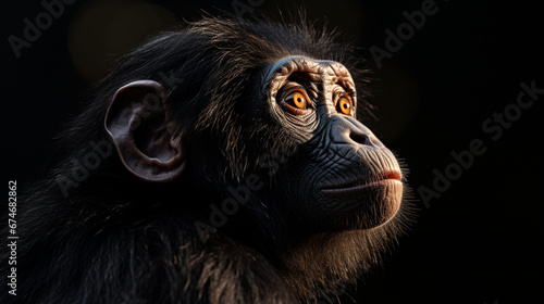 Monkey on isolated black background. Generative AI