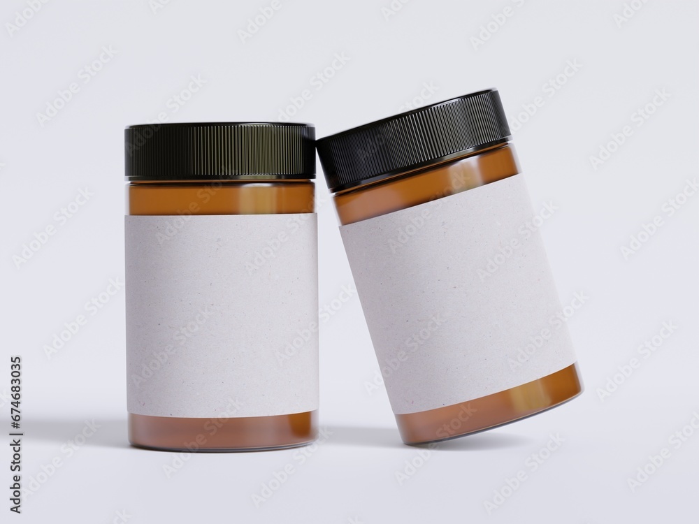 Amber Glass Cosmetic Jar with a realistic texture blank Label white color rendering 3D Amber Glass Cosmetic Jar with a realistic texture blank Label white color rendering 3D
