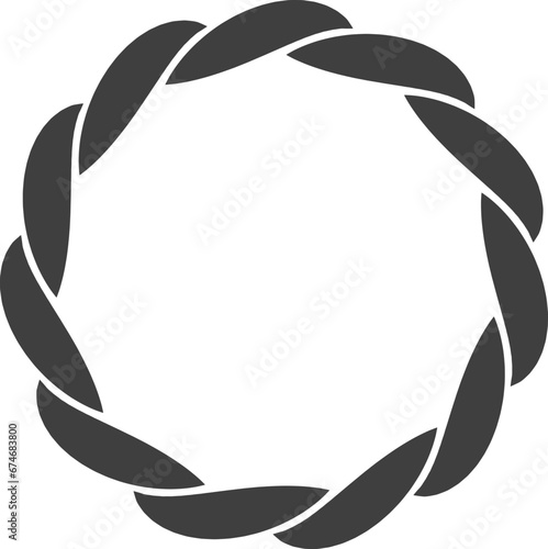 Round frame black and white vector ornament. Graphic border doodle. Ring curve link connection