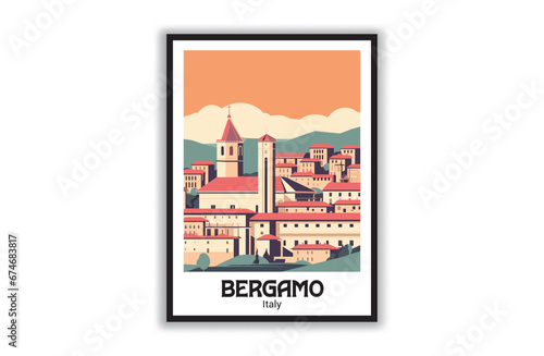 Vector art Bergamo  italy Travel Destination Posters in retro style. Exotic summer vacation  holidays concept. Vintage vector colorful illustrations. Design for art prints or banner design  wallpaper 