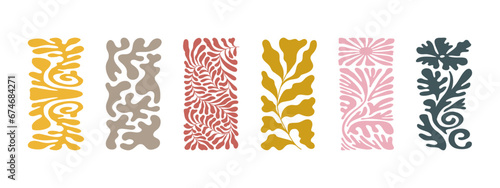 Vector illustration in simple Matisse naive and hippie groovy style, flowers and plants, floral botanic hand drawn design templates, frames and modern art prints, posters and placards..