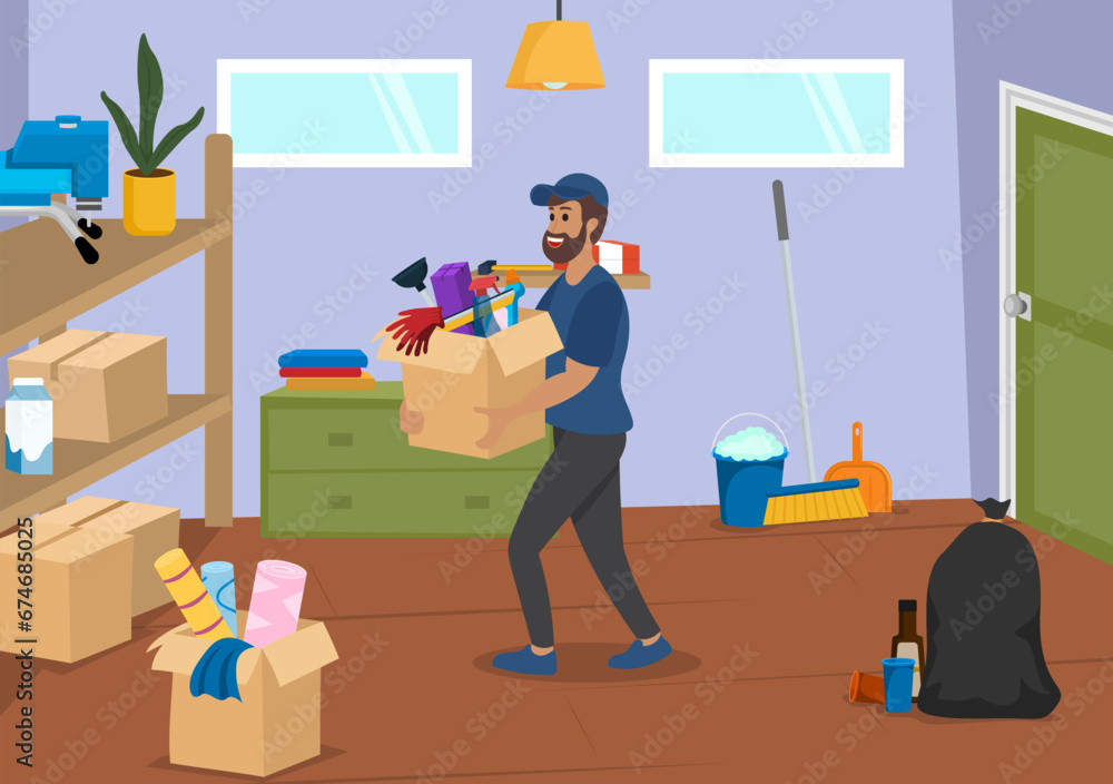 Smiling young man cleaning house. Smiling young man cleaning house.
