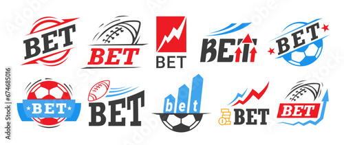 Bet logo bookmaker sport betting gambling game lottery playing design template set vector flat