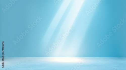 Minimal sky blue room interior with incident light from window. Copy space. Generative AI © Катерина Нагірна