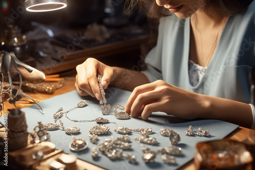 jeweler girl creates jewelry photo