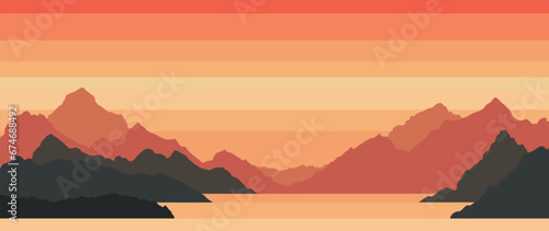 sunset at moutain canyon vector illustration good for wallpaper, backdrop, banner, background, tourism design and design template photo
