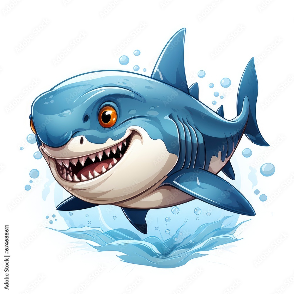 Obraz premium Cute Shark Swimming , Cartoon Graphic Design, Background Hd For Designer