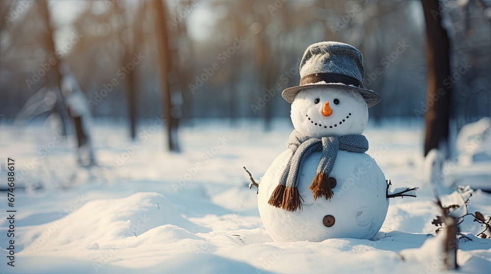 cute snowman on the snow decoration cute snowman on the snow decoration