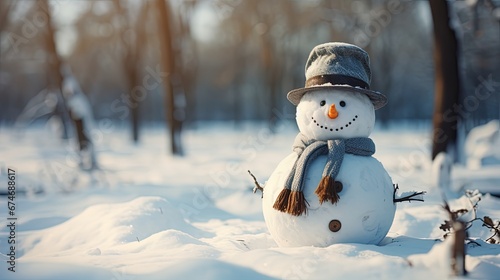 cute snowman on the snow decoration © JuJamal