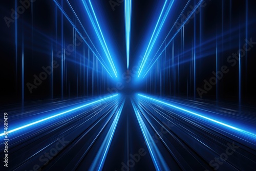Abstract futuristic technology background with lines for network, big data, data center, server, internet, speed. Abstract neon lights in digital technology tunnel by Generative AI