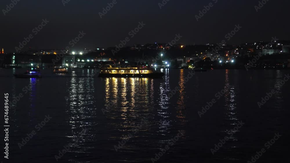 Night view of Istanbul. Galata Tower Bosphorus Bridge, Sea of Marmara. Cityline Ferry. Colorful view of Istanbul. Night view of Istanbul. Galata Tower Bosphorus Bridge, Sea of Marmara. Cityline Ferry. Colorful view of Istanbul.