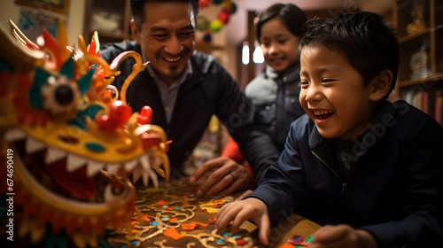 Fiesta Familiar: Celebración Colorida del Año Chino con Luces y Tradiciones photo