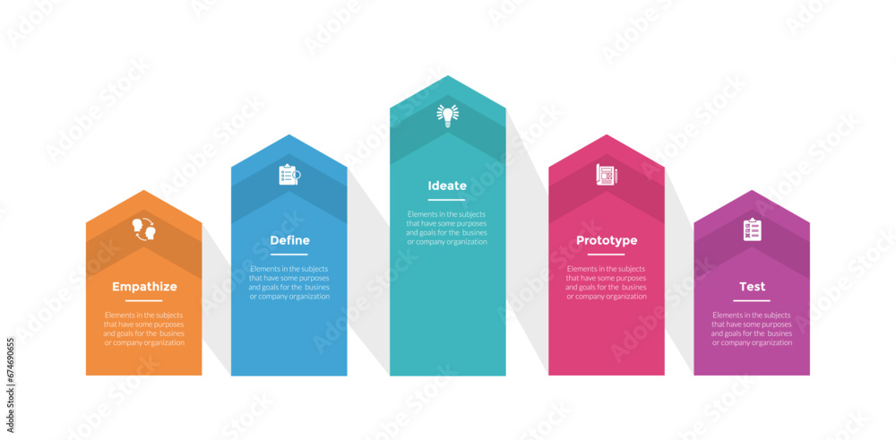 design thinking process infographics template diagram with vertical arrow on horizontal line with 5 point step creative design for slide presentation design thinking process infographics template diagram with vertical arrow on horizontal line with 5 point step creative design for slide presentation