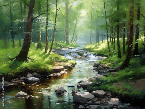 Beautiful panoramic view of a stream flowing through a forest