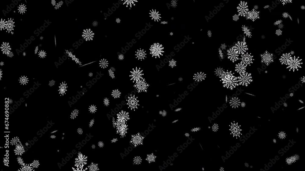 Snowflake Background. Christmas Snowflake Isolated on Black Background. Seamless loop Snowflake Background. Christmas Snowflake Isolated on Black Background. Seamless loop