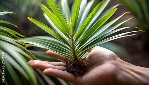 Small sapling in the palm ready to be planted