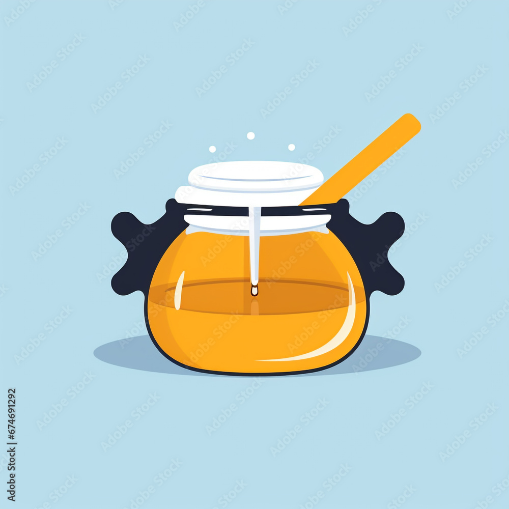 Illustration of honey pot isolated on plain color background. 2D minimalistic flat image. Illustration of honey pot isolated on plain color background. 2D minimalistic flat image.