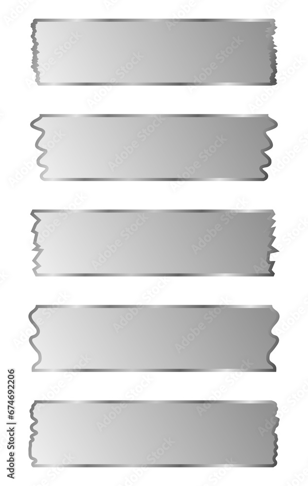 Set of ribbons with silver metal frame. Washi tapes collection. Pieces of decorative tape for scrapbooks. Vector graphic elements for design. Buttons, stickers, banners Set of ribbons with silver metal frame. Washi tapes collection. Pieces of decorative tape for scrapbooks. Vector graphic elements for design. Buttons, stickers, banners