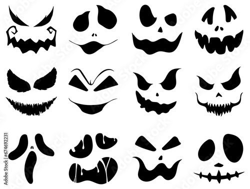 halloween monster jack lantern glowing scary face set on white background. cartoon character  vector cartoon spooky