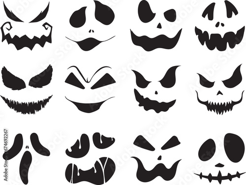 halloween monster jack lantern glowing scary face set on white background. cartoon character  vector cartoon spooky