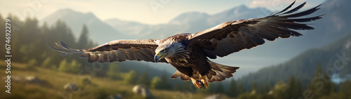 Banner with American eagle on green nature background. Generative AI